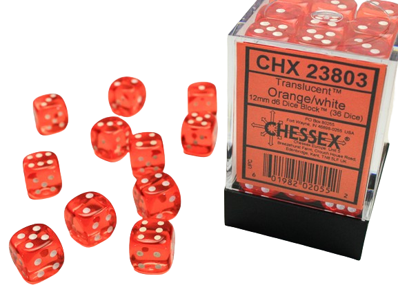 Chessex - 12mm D6 Dice Block - Orange w/white