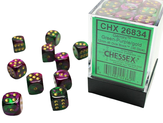 Chessex - 12mm D6 Dice Block - Green & Purple w/Gold