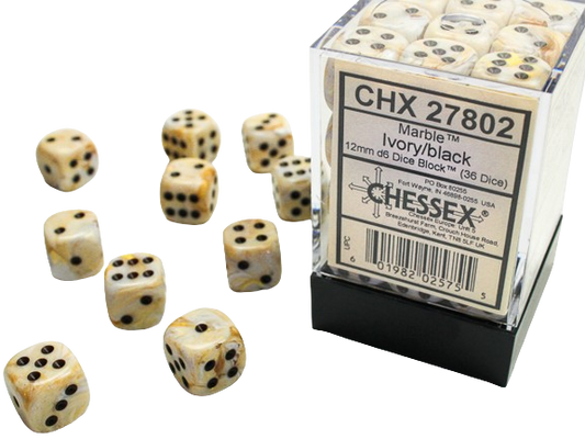 Chessex - Marble 12mm D6 Dice Block - Ivory w/Black