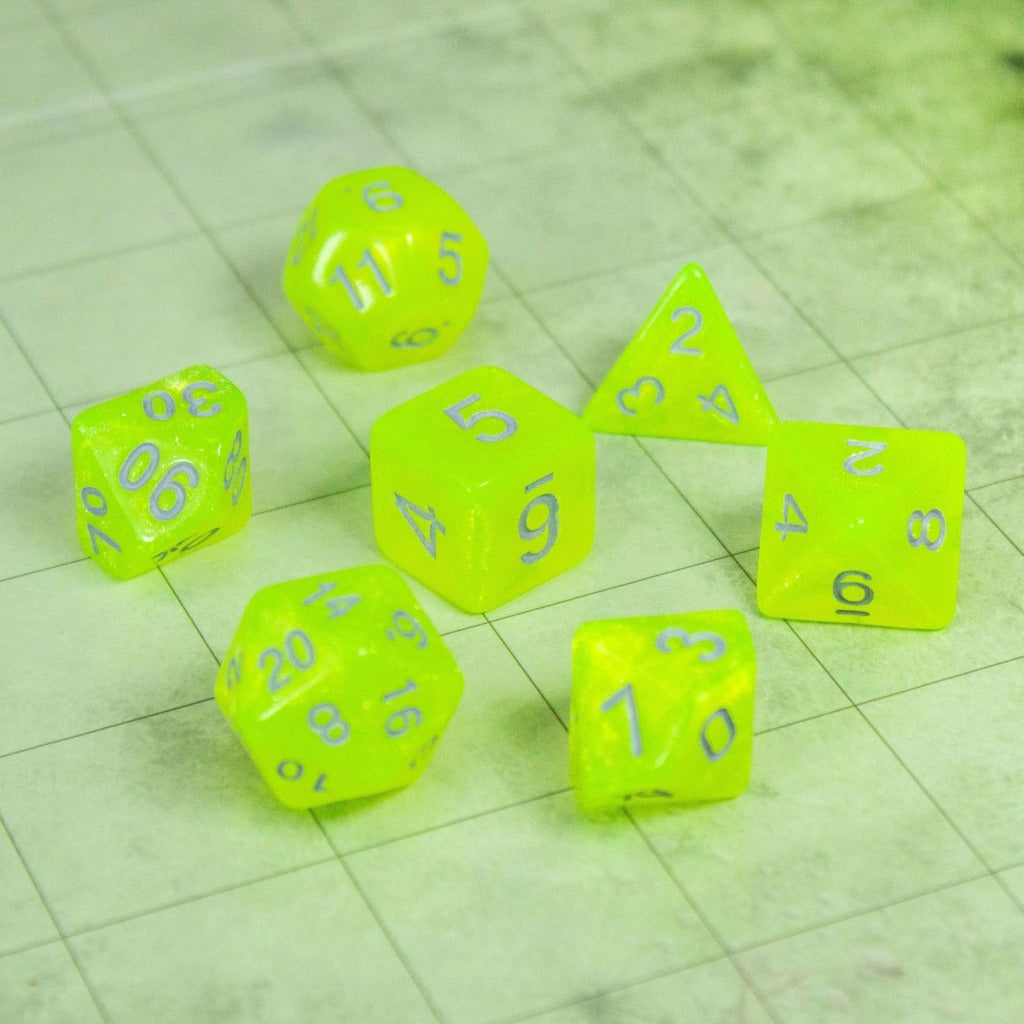 Neon Yellow Shimmer Dice Set