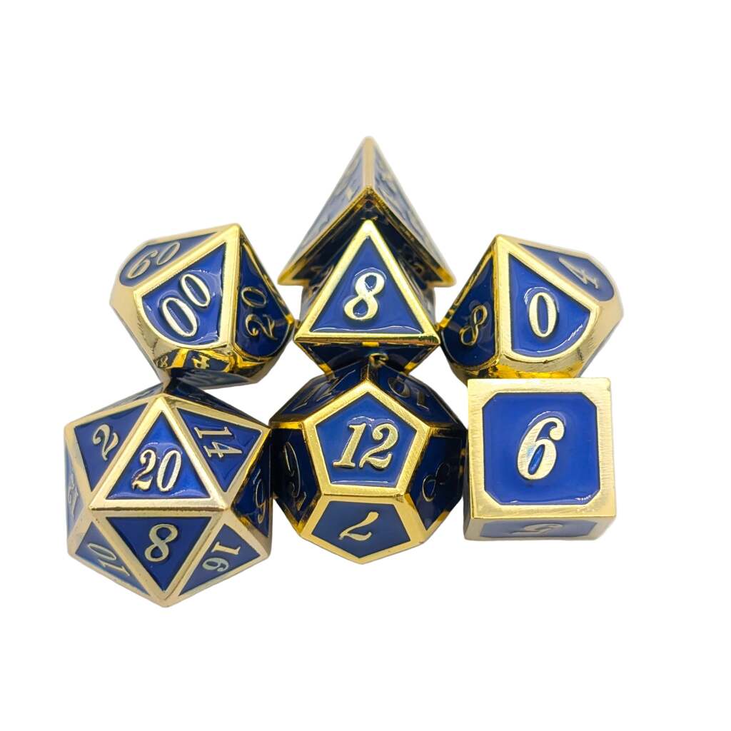 Blue & Gold Metal Dice Set